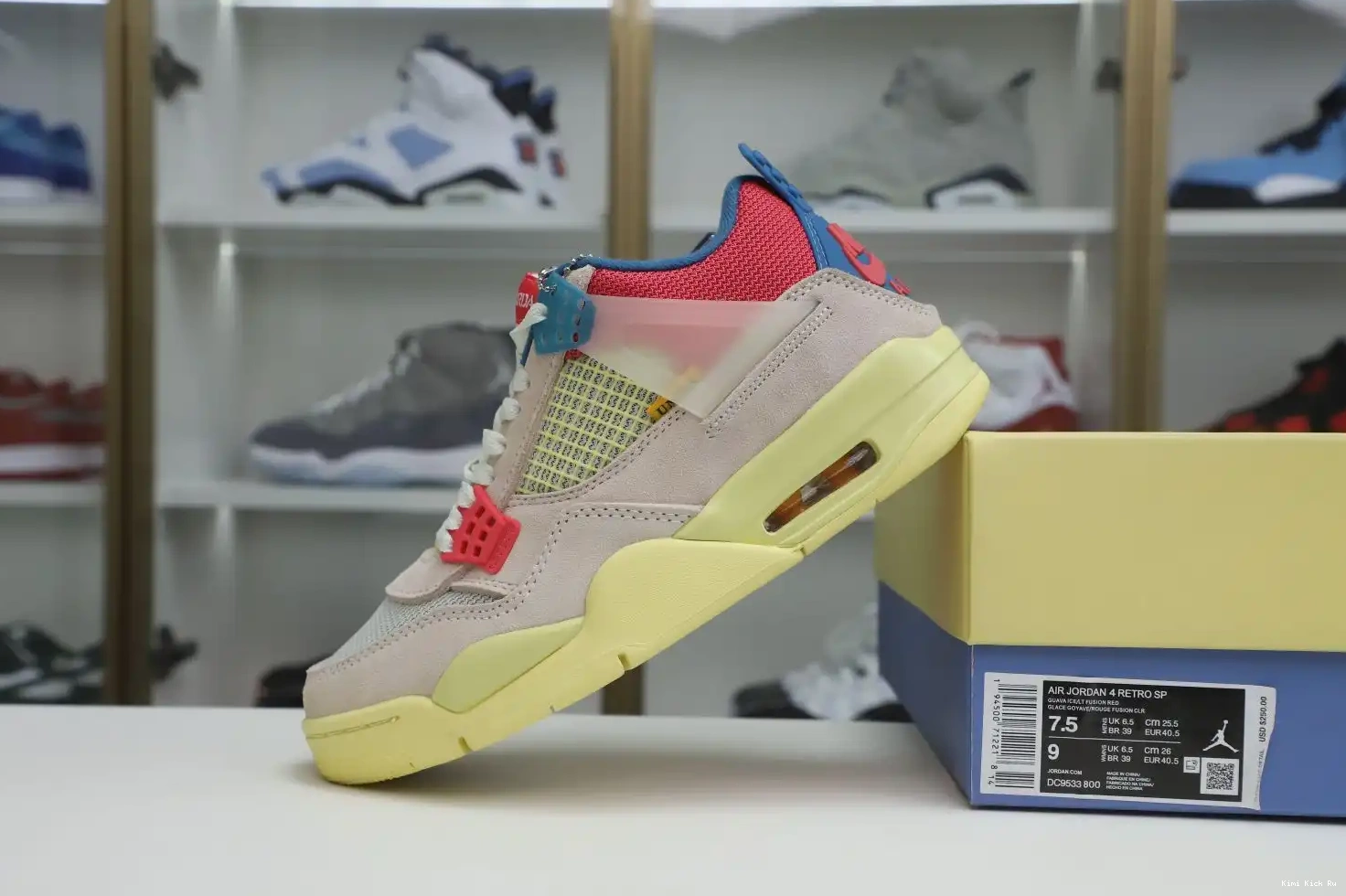 RETRO JORDAN UNION X ICE' 4 'GUAVA LA Kimikick AIR 0709